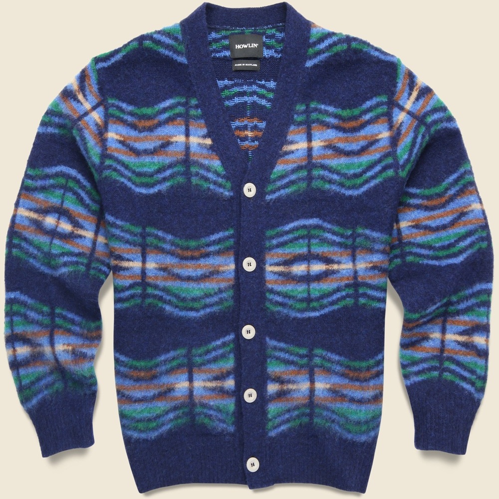 Howlin’ Men’s XL Out of This World Cardigan - Magic Blue - 100% Scottish Wool